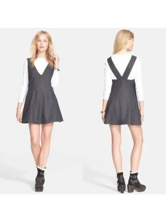 Free People Dresses & Skirts - Free People Womens  Gray Wool Blend Gemma's Favorite V Neck Jumper Dress Size 2